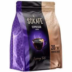 بسته اسپرسو لانگو سوکافه 20 عددی پاوچ، قهوه‌ای قوی و اصیل برای انرژی روزانه.