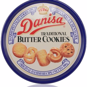 بیسکویت باتر کوکی دانیسا قوطی فلزی ۵۰۰ گرم، شیرینی دانمارکی با طعم کره.