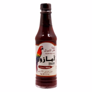 بطری سس فلفل چیپوتله ملایم آمازون ۳.۳ اونسی با برچسب طوطی.