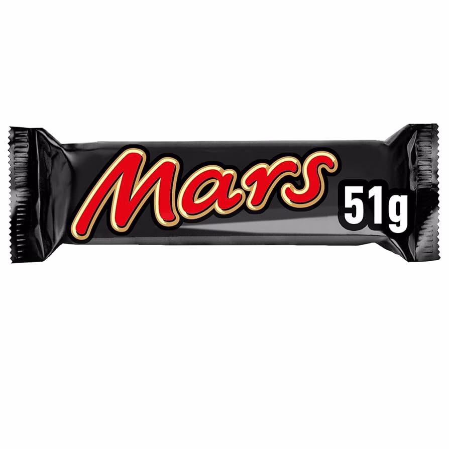 تصویر شکلات بار مارس 51 گرمی مشکی با لوگوی قرمز Mars. تصویر شکلات بار مارس 51 گرمی مشکی با لوگوی قرمز Mars.