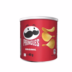 چیپس پرینگلز اوریجینال ۴۰ گرمی در قوطی قرمز، میان‌وعده ترد و خوشمزه.