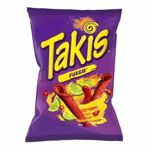 چیپس تاکیس Fuego در بسته‌بندی بنفش ۵۶ گرمی با طعم فلفل چیلی و لیمو