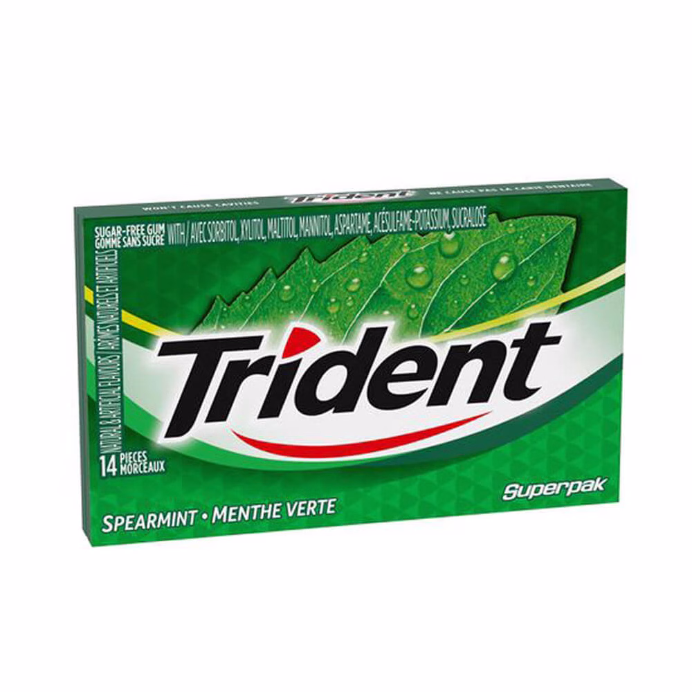 بستهبندی آدامس تریدنت نعنا 14 عددی، تازه کننده نفس با طعم نعنا. بستهبندی آدامس تریدنت نعنا ۱۴ عددی، تازه کننده نفس با طعم نعنا.