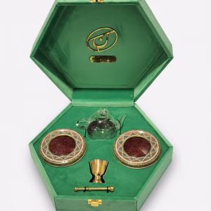 پک کادویی زعفران لوکس با قوری و هاون