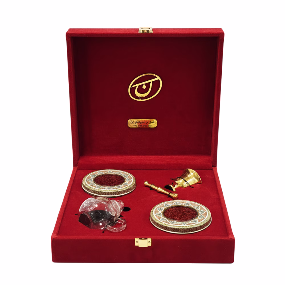 پک جعبه زعفران ممتاز قوری و هاون با لوازم دم‌آوری