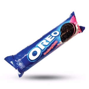 بسته‌بندی بیسکویت توت فرنگی اوریو با کرم صورتی