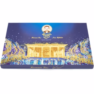 بسته گز لقمه 42% پسته کرمانی 450 گرمی آبی رنگ