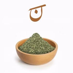 کاسه چوبی حاوی بلغور نعنا خشک معطر