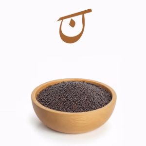 دانه خردل سیاه تازه و مرغوب در کاسه چوبی