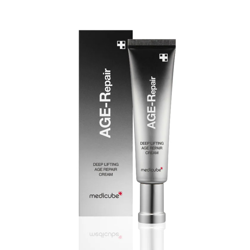 تصویری از کرم ضد چروک و لیفتینگ قوی ایج ریپیر مدیکیوپ (Medicube Age-Repair Deep Lifting Age Repair Cream) به همراه جعبه آن.