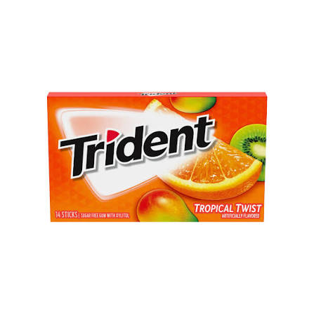 trident-tropical-twist بسته آدامس تریدنت بدون شکر با طعم میوههای استوایی